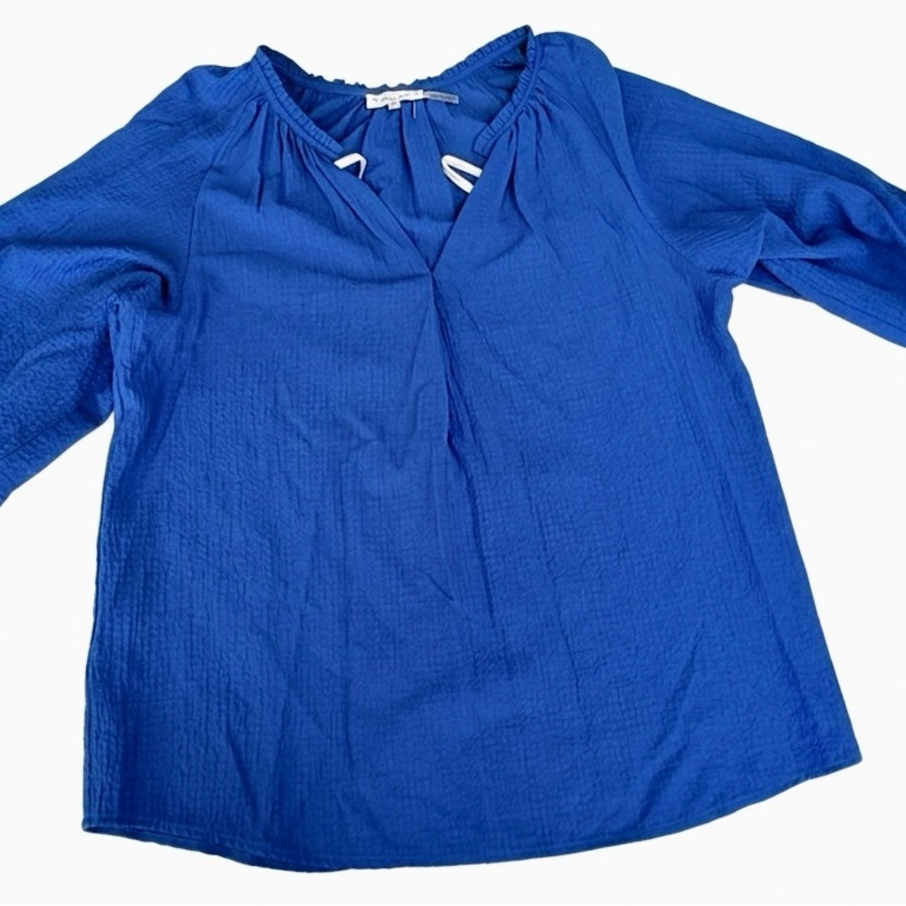 Calvin Klein Royal Blue V-Neck Peasant Blouse Small
